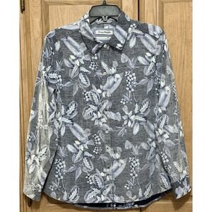Tommy Bahama Corduroy Hawaiian Shirt Women Small Multi Tropical Floral Button Up